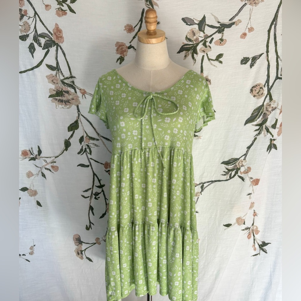 Green Floral Babydoll Dress
